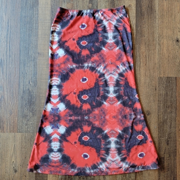 omighty Dresses & Skirts - 90s Omighty Red Black White Tie Dye Ying Yang Print Skirt Or Strapless Dress